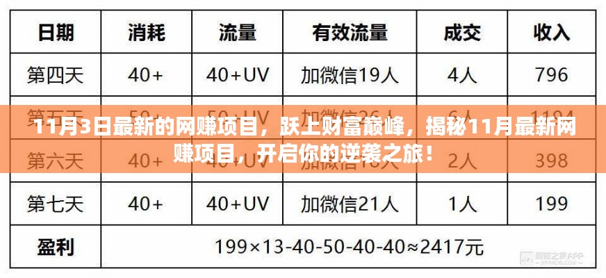 揭秘11月最新網(wǎng)賺項(xiàng)目，開啟逆襲之旅，躍上財(cái)富巔峰！
