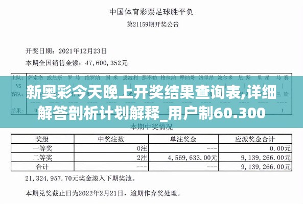 新奧彩今天晚上開獎結(jié)果查詢表,詳細(xì)解答剖析計(jì)劃解釋_用戶制60.300