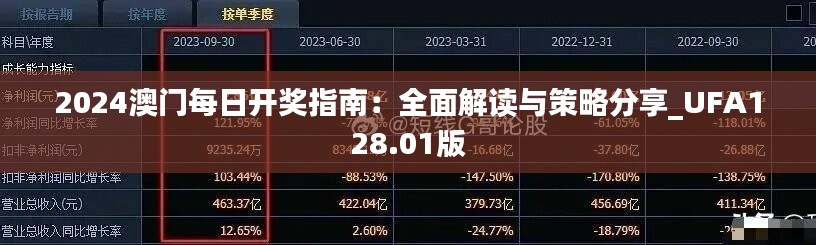 2024澳門每日開獎指南：全面解讀與策略分享_UFA128.01版