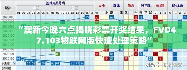 “澳新今晚六點(diǎn)揭曉彩票開獎(jiǎng)結(jié)果，F(xiàn)VD47.103物聯(lián)網(wǎng)版快速處理策略”