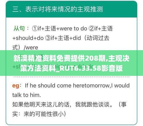新澳精準(zhǔn)資料免費(fèi)提供208期,主觀決策方法資料_RUT6.33.58影音版