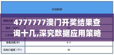 4777777澳門開獎(jiǎng)結(jié)果查詢十幾,深究數(shù)據(jù)應(yīng)用策略_娛樂版CCG2.40