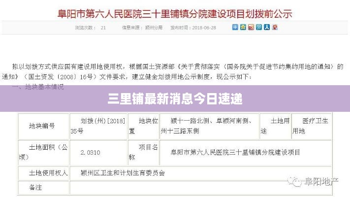 三里鋪?zhàn)钚孪⒔袢账龠f