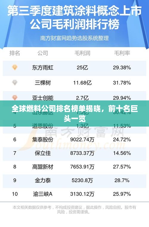全球燃料公司排名榜單揭曉，前十名巨頭一覽