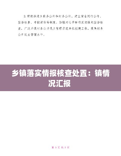 鄉(xiāng)鎮(zhèn)落實(shí)情報(bào)核查處置：鎮(zhèn)情況匯報(bào) 