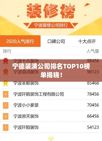 寧德裝潢公司排名TOP10榜單揭曉！
