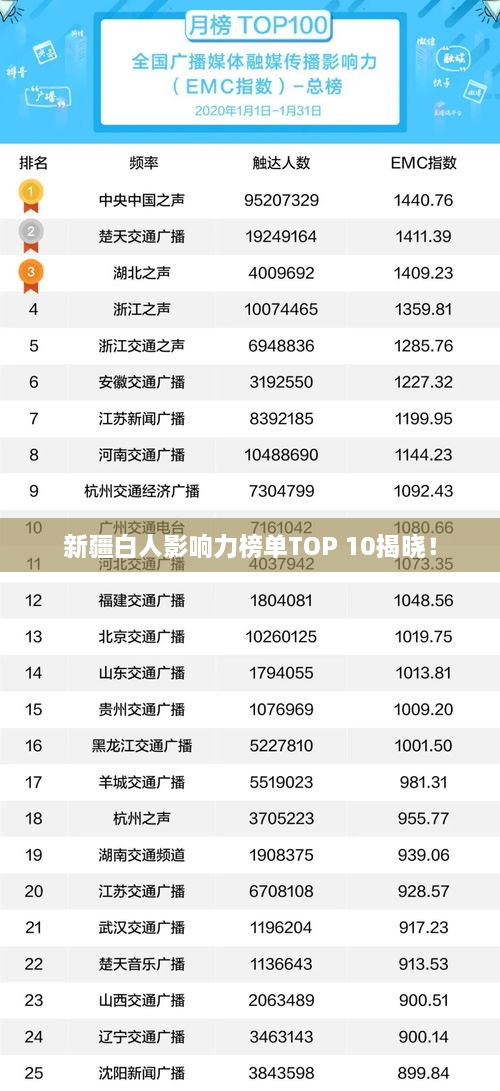 新疆白人影響力榜單TOP 10揭曉！