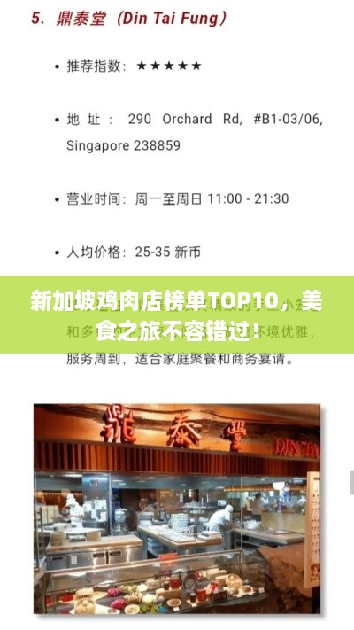 新加坡雞肉店榜單TOP10，美食之旅不容錯(cuò)過！
