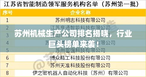 蘇州機(jī)械生產(chǎn)公司排名揭曉，行業(yè)巨頭榜單來襲！