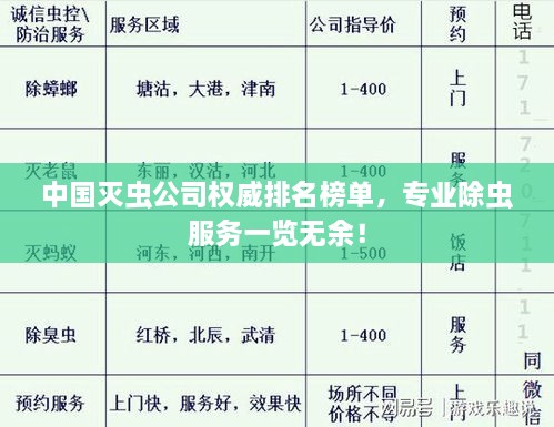 中國滅蟲公司權(quán)威排名榜單，專業(yè)除蟲服務(wù)一覽無余！