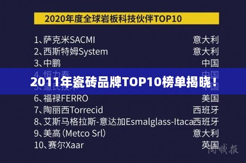 2011年瓷磚品牌TOP10榜單揭曉！