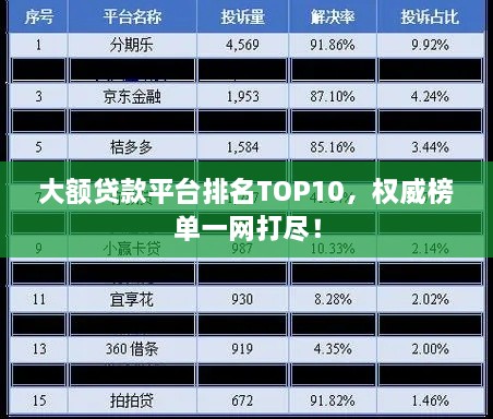 大額貸款平臺(tái)排名TOP10，權(quán)威榜單一網(wǎng)打盡！