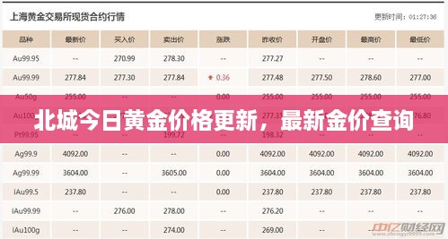 北城今日黃金價格更新，最新金價查詢